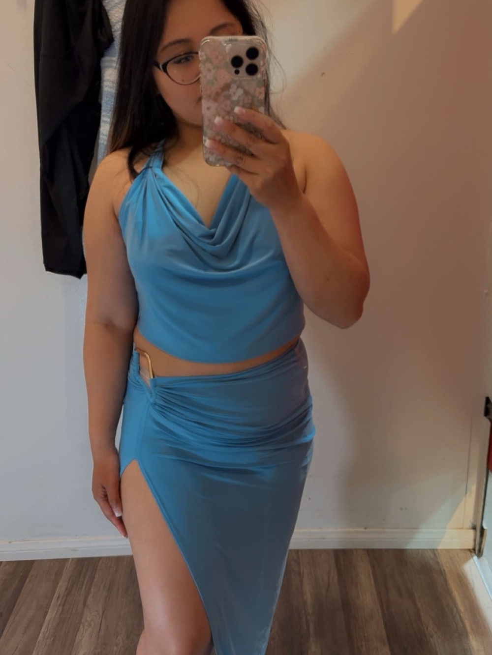 Light Blue High-Low Draped Side-Slit Skirt - Women